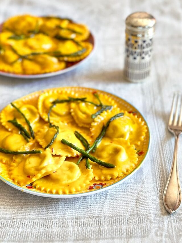 Asparagus Ravioli with Saffron Cream Sauce Story